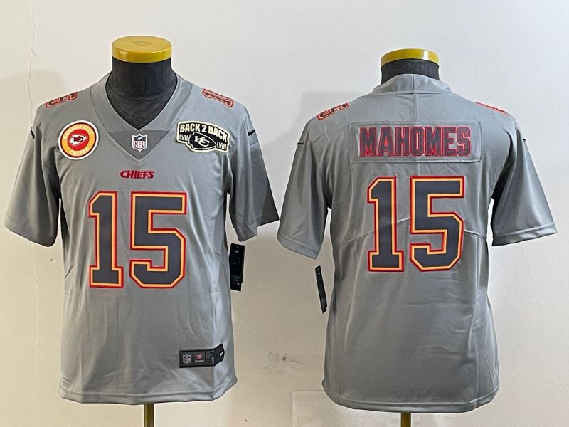 Youth Kansas City Chiefs #15 Mahomes Grey 2025 Nike Vapor Limited NFL Jersey style 2096
